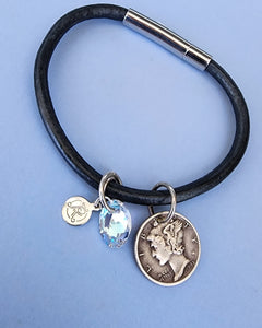 Mercury Head silver leather cord bracelet