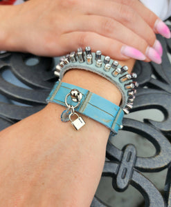 Turquoise alligator padlock bracelet