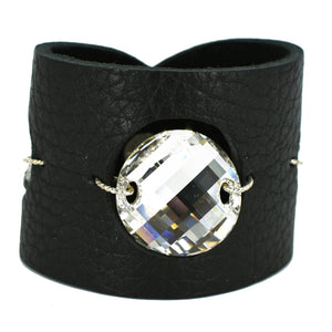 Black crystal leather cuff by Robert Palazzolo
