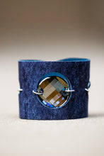 Cobalt crystal leather cuff